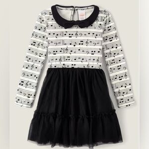 Gymboree Music Notes Dress Girls 4T Fit & Flare Black Tulle Skirt Long Sleeve